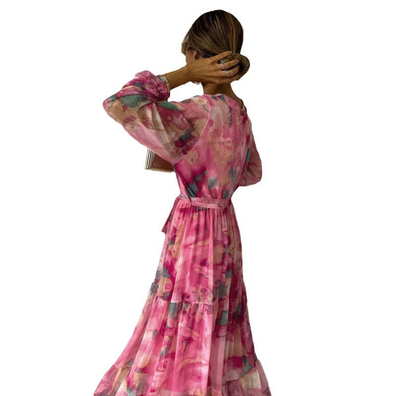 Vestido Largo Floral de Manga Larga para Mujer