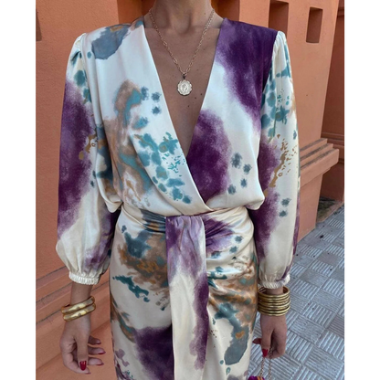 Vestido Midi Estampado con Escote Cruzado para Mujer