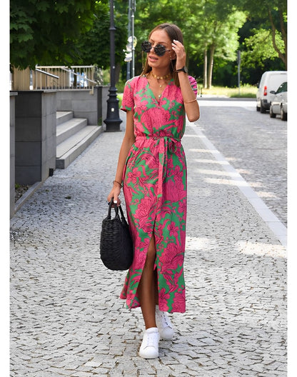 Vestido Midi Floral con Cinturón para Mujer