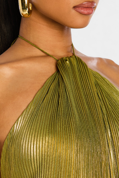 Vestido Largo Plisado de Fiesta con Abertura para Mujer