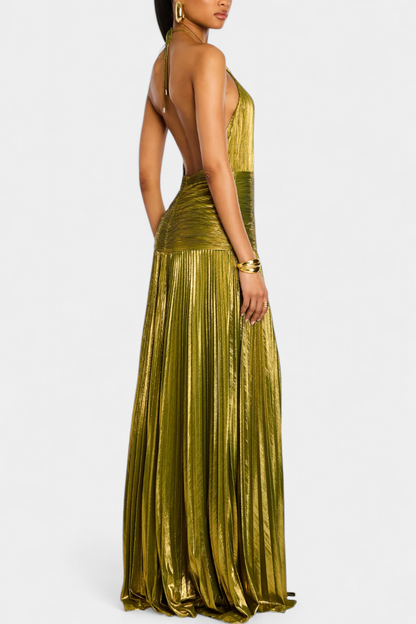 Vestido Largo Plisado de Fiesta con Abertura para Mujer
