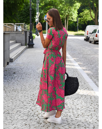 Vestido Midi Floral con Cinturón para Mujer