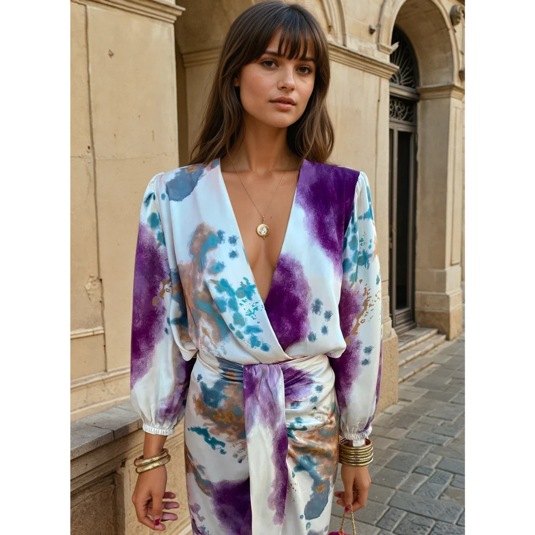 Vestido Midi Estampado con Escote Cruzado para Mujer