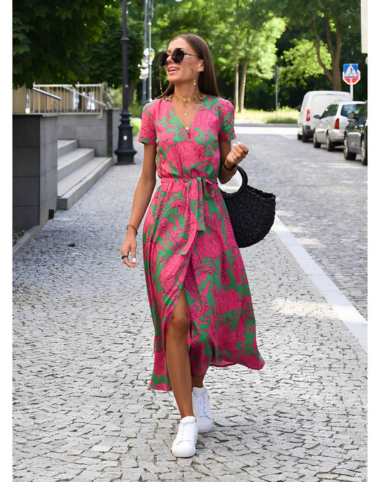 Vestido Midi Floral con Cinturón para Mujer