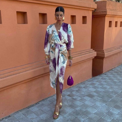 Vestido Midi Estampado con Escote Cruzado para Mujer