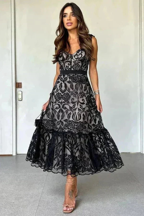 Vestido Largo de Encaje Elegante para Mujer