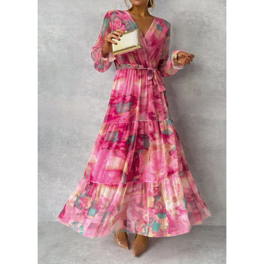 Vestido Largo Floral de Manga Larga para Mujer