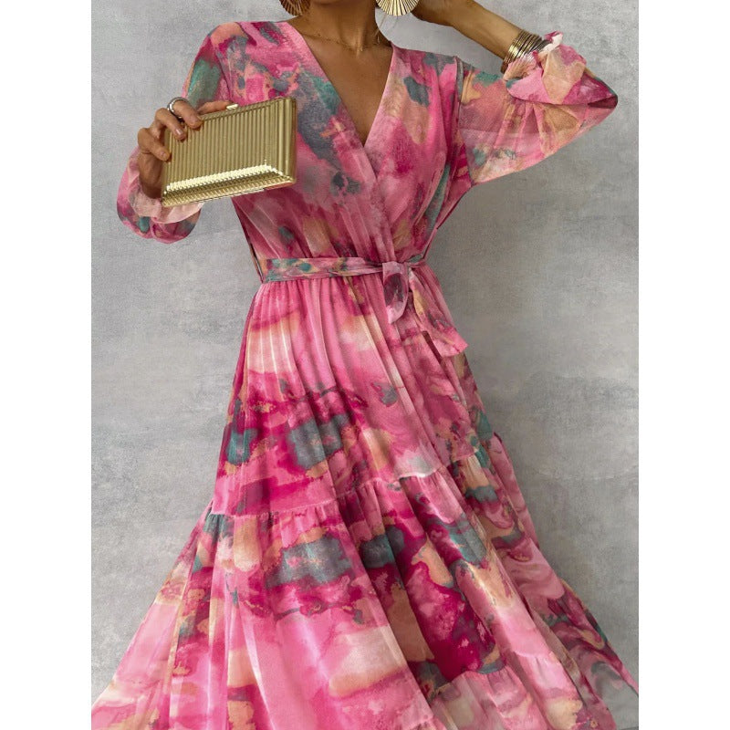 Vestido Largo Floral de Manga Larga para Mujer