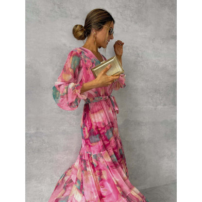Vestido Largo Floral de Manga Larga para Mujer
