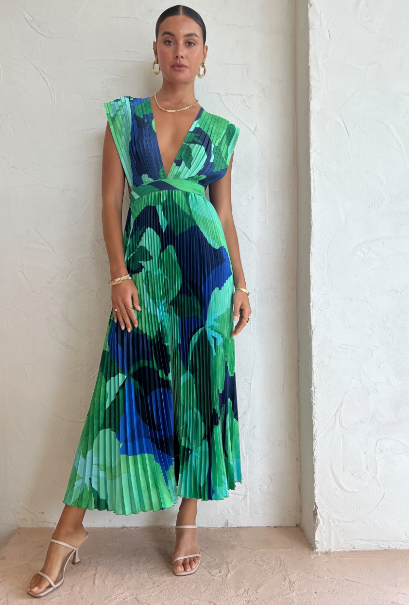 Vestido Midi Plisado Estampado para Mujer