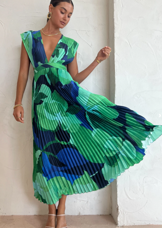Vestido Midi Plisado Estampado para Mujer